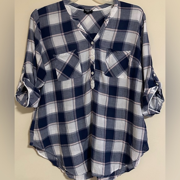 Torrid Harper Cotton Pullover 3/4 Sleeve Blouse Size 2X Plaid - Picture 3 of 9